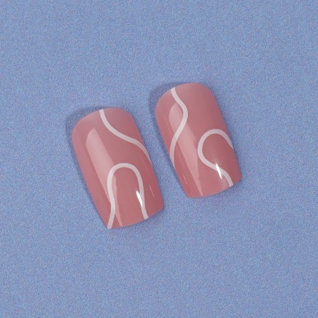 Lines patch nails, 24 pcs, with adhesive plates, soft square shape, pale pink color-7