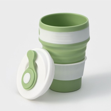 A folding cup with a lid of the share “with you”, 350 ml, 8.5 × 14 cm, pistachio color-1