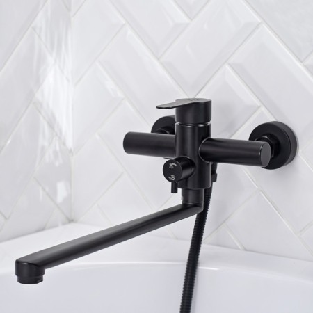 Bath mixer "RMS" SUS124BL-006EP, pouring 350 mm, shower set, stainless steel-3