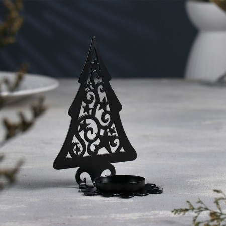 Climb "Christmas tree with stars" metal for one candle, 6.6x10x13 cm, black-1