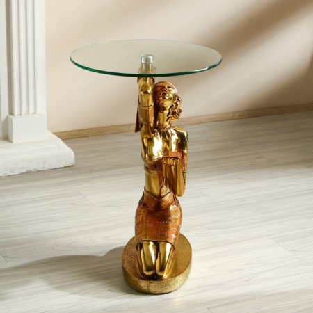 Decorative table "African with a child on the back" gold 42x42x64 cm-3