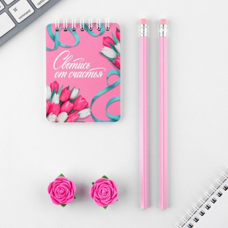 Chancellery set "since March 8", pencils 2 pcs, eraser 2 pcs, notebook-1