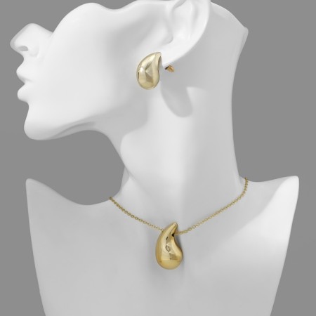 Set 2 objects: earrings, pendant "drop", color gold, 40 cm-5