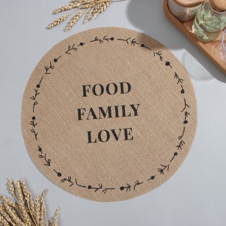 Ethel napkin "Food.family.love" d38, jute