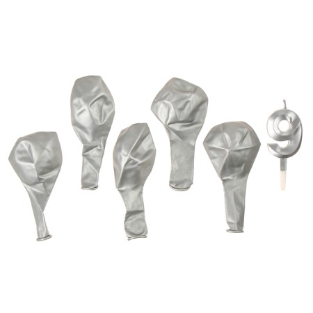 Set of candle in cake + 5 balls, number 9, silver-2
