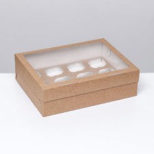 Box for 12 muffins with a window, craft, 33 x 25 x 10 cm