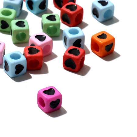 Acrylic bead "Heart", cube 7 × 7 mm, set 10 g, color mix-1
