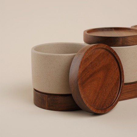 A set of ceramic cans for bulk products on the SL Home Stone Forest stand, 4 items: 3 banks 220 ml, stand-6