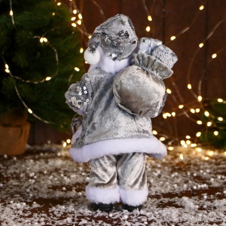Santa Claus "in a suit with sequins and with a flashlight" 30 cm, silver-2