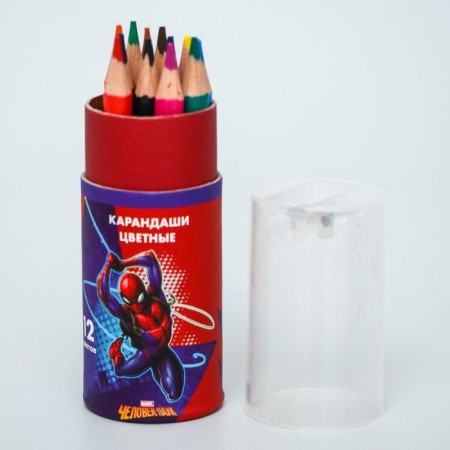 Colored pencils in a tube, 12 colors, trihedral, spider man-4