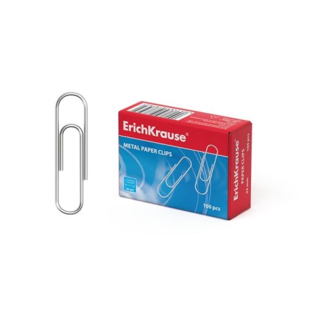 Office paper clips 33mm, 100pcs, galvanized, erichkrause, cardboard packaging