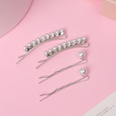 Invisibility for hair "sea foam" (set 4 pcs) beads, 5 cm and 5.5 cm, silver-white-2