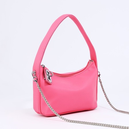 Baget bag with zipper, chain, pink color-2