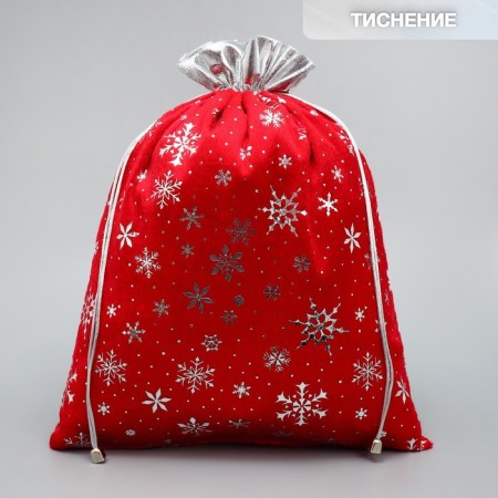 Bag gift plush “Snow and sun”, snowflakes, embossing, 30 x 40 cm +/- 1.5 cm, New Year-1