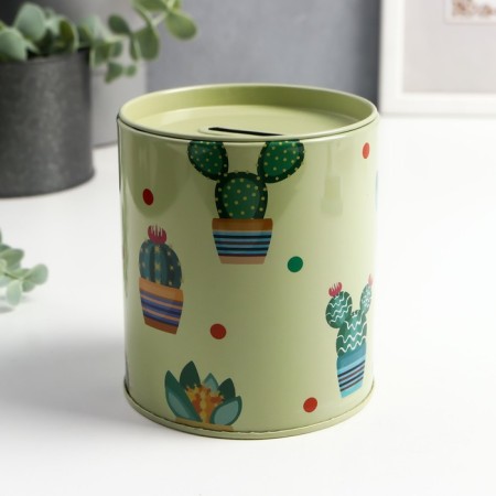 Piggy bank Metal "Cacti" pistachio 9x9x10 cm
