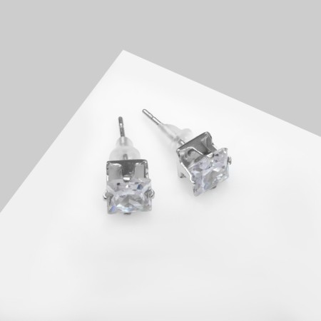Earrings with rhinestones "Pusets" radiance, square, d = 0.6, white color in silver-3