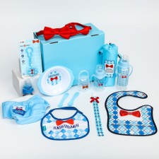 Gentleman Gentleman 14 in 1: a bottle of 2 pcs., Bibslate 2 pcs., Nibbler, a container for a dummy, a dummy holder 2 pcs., Thermal drum, reusable diaper, set of dishes: plate, fork, spoon, spoon