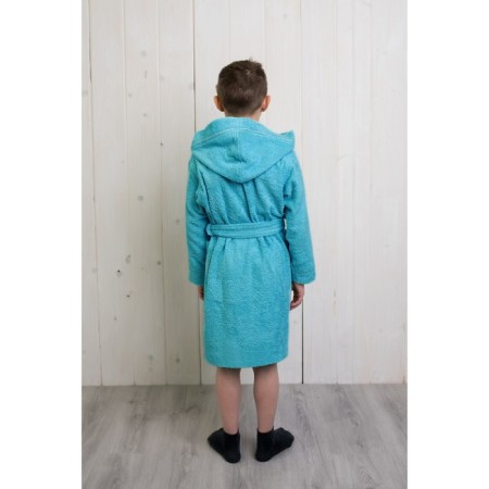 A robe for a boy with a hood, height 122 cm, turquoise, maer-1