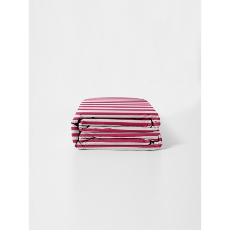 The sheet on the elastic band night is tender, percal, size 160x200x20 cm, color raspberry strip-1