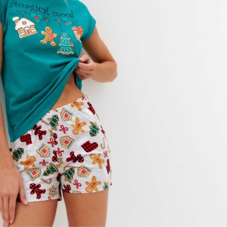 Female home set (T -shirt/shorts), green color, size 52-4