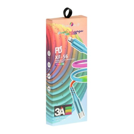 Type -C cable - Lightning, 3 A, 66 W, fast charging, braid fabric, 1 meter, multi -colored-3