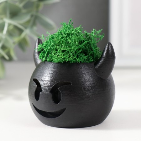 Cashpo concrete "devil" 6.5x6x5.5 cm black with moss (moss green. Stabiliz.)-3