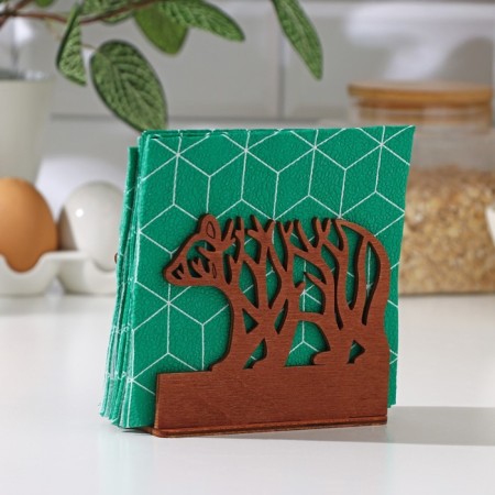 Wooden napkin "Bear", 12 × 12 × 5.5 cm, brown color