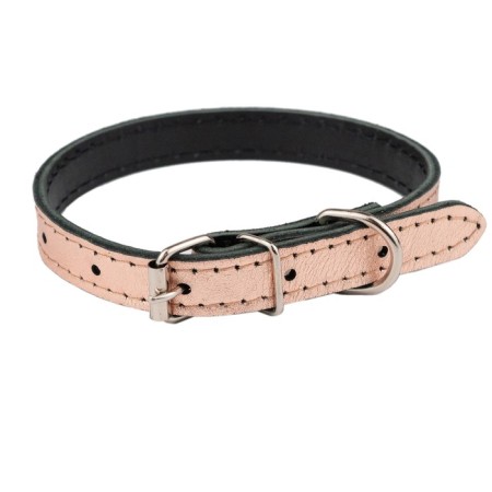 Collar leather two-layer, width 1.5 cm, Osh 27-37 cm, pink