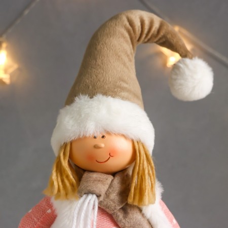 Interior doll "Boy in a white vest and beige cap" 48x10x15 cm-4