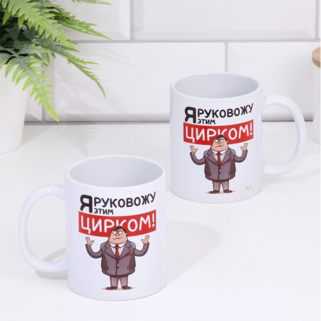 Sublimation mug "I lead with this circus. Male", with application, 320 ml