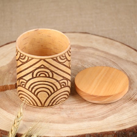 TUES for spices "Ornament", honey, 8x8x10 cm, 300 ml, birch bark-3