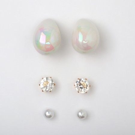 Earrings set 3 pairs "drop" color white in gold-4