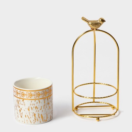 Ceramic candy "Gold. Bird ", 220 ml, 8 × 21 cm, white color-1