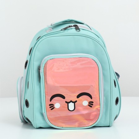 A backpack for carrying animals with a viewing window, green-3