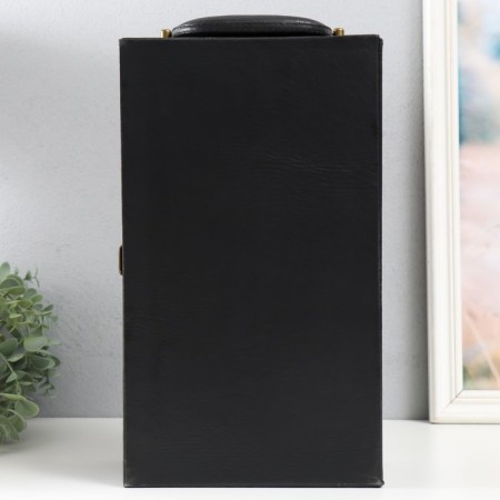 Casket Wood, leatherette for 2 bottles "Black Black" 4 items 34.5x19.5x12 cm-6