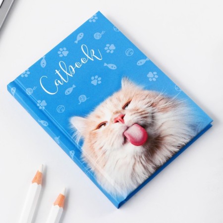 Notepad in solid cover A7, 64 liters "cat on a blue background"-3