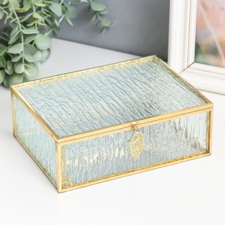 Casket glass with a metal frame "Rectangular with a sheet. Bark" 18.5x14x6.5 cm