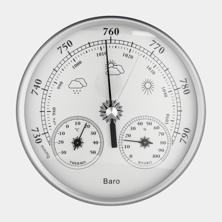 Mechanical barometer, weather station, wall, silver frame, D = 13 cm-2
