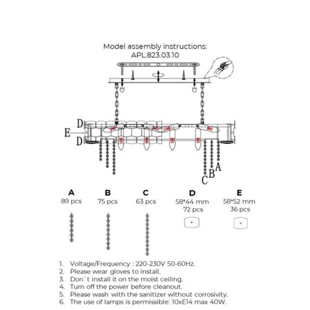 Suspended chandelier dzhoell E14 400W-9