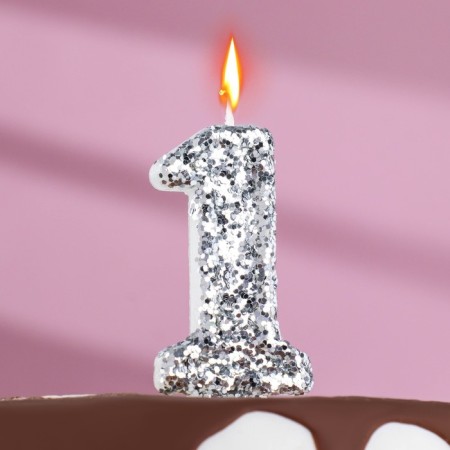 Candle in the cake "Square", number "1", silver, 6.5x4