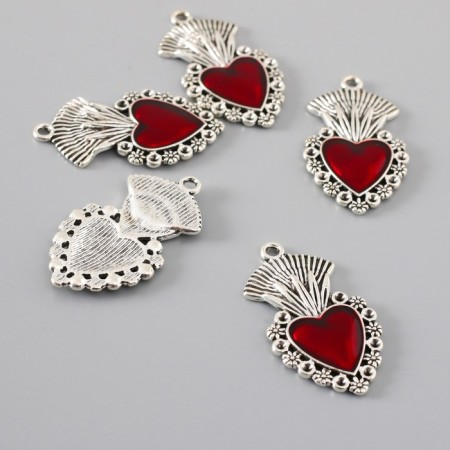 Decor for creativity Metal "Red Heart Crown" silver enamel 3.6x2 cm