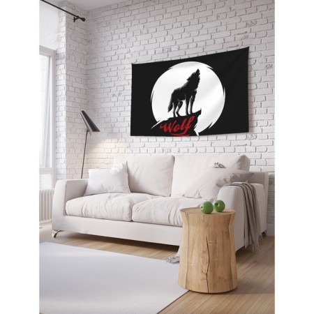 Decorative panel with photo printing "Wolf and Moon", horizontal, size 150x200 cm