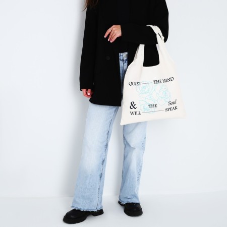 Shoper bag "Flowers", 40 × 35cm, beige color-7