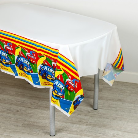 The single tablecloth “Happy Birthday”, cars, 180x137 cm-1