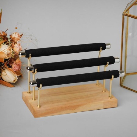 Stand for rings 3 rows, wood, 19 × 10 × 13 cm, black color-2