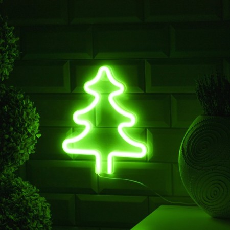 Neon sign "Christmas tree" 20 × 25 cm, AAX3 batteries (not in the kit), USB, Green glow