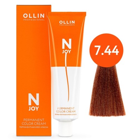 Cream-coloring hair permanent Ollin Professional N-Joy, tone 7/44, blond intensively medal, 100 ml