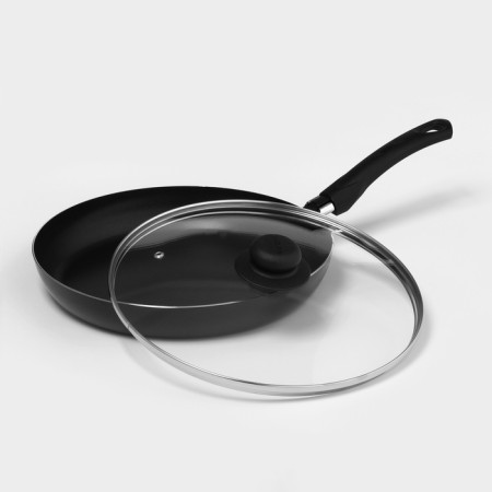 Consul pan, d = 28 cm, plastic handle, glass cover, anti -stick coating, black color-1