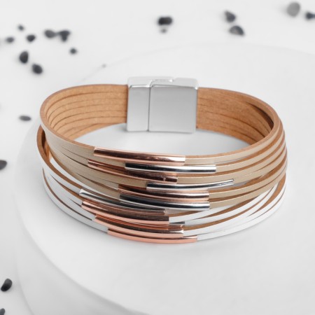 Bracelet Skin "on the magnet" continuous lines with an arc, white-beige color, 18.5 cm-1