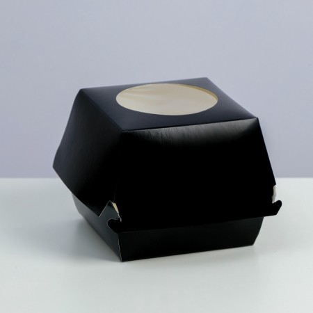 Packaging for burgers with a window, black, 11 x 11 x 11 cm set 5 pcs.